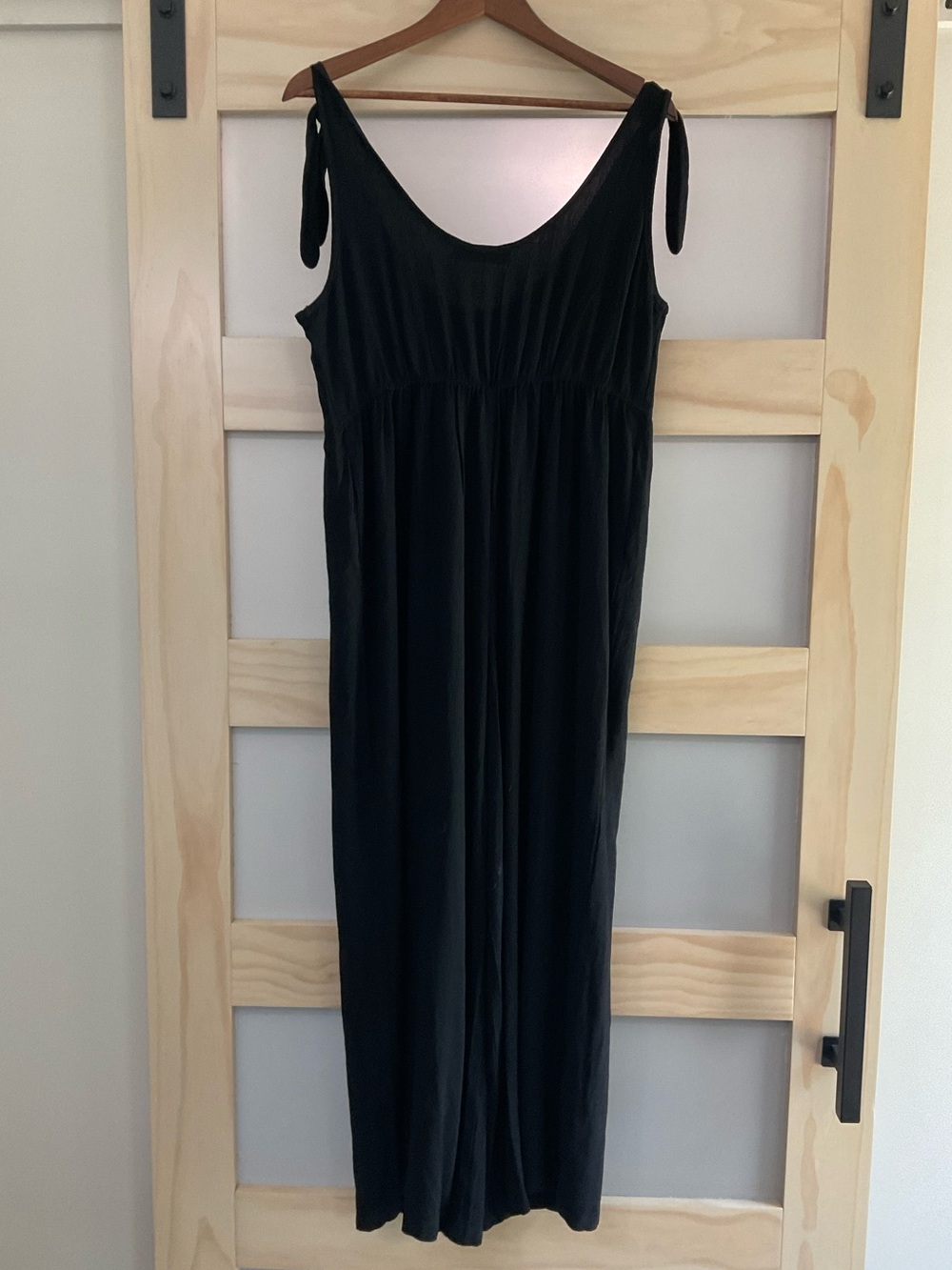 Petal & Pup Ayla 100% Linen Black Wide Leg Jumpsuit Medium Tie Shoulder - Picture 2 of 3